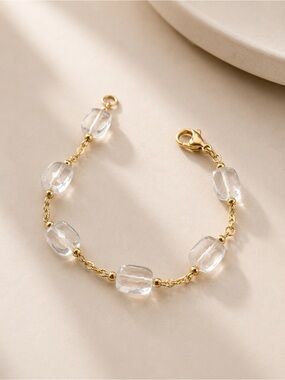 Gold Chain Bracelet with Clear Faceted Beads